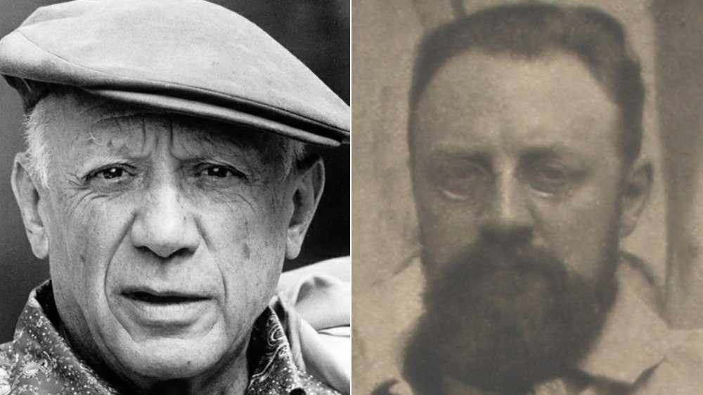 Слева: Пабло Пикассо, 1962 г. Справа: Анри Матисс за мольбертом, 1913 г.