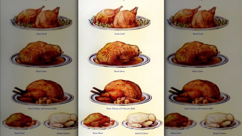 изображения в кулинарных книгах жареного гуся и другой домашней птицы