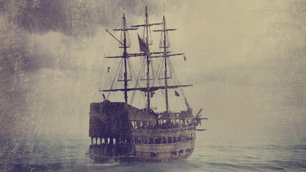 Картина с изображением пиратского корабля в море