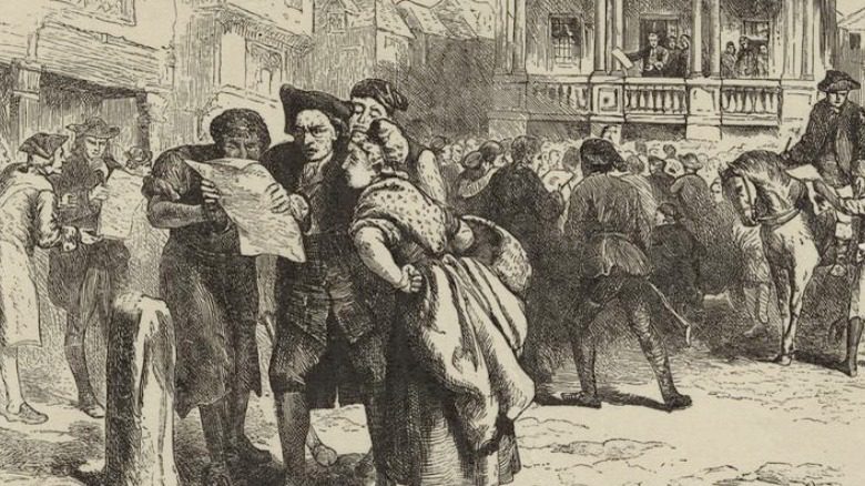 1765 г. Бостонцы читают Закон о гербовом сборе, 