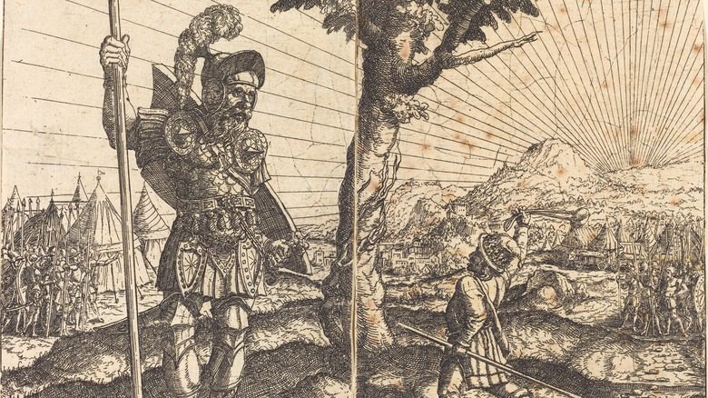 Иллюстрация боя между Давидом и Голиафом