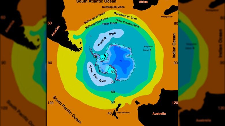 Карта Южного океана вокруг Антарктиды