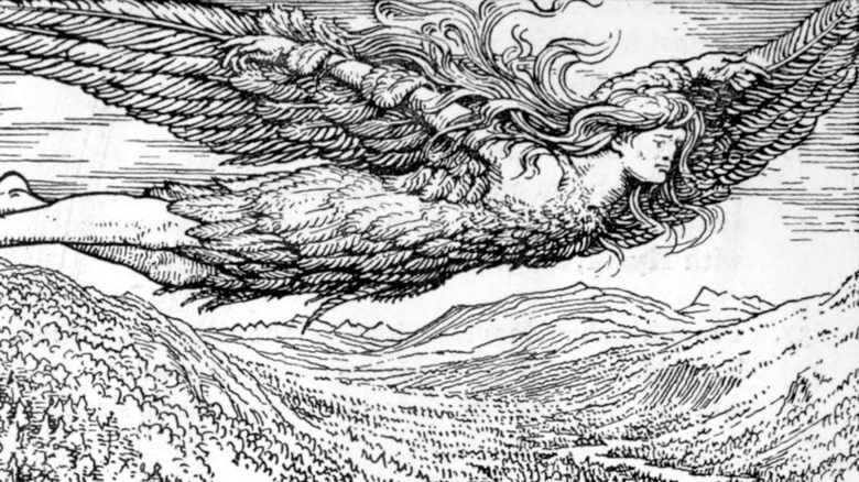 Иллюстрация Локи, летящего в Йотунхейм.