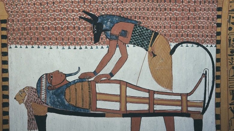 Фреска с изображением фараона и бога Анубиса 