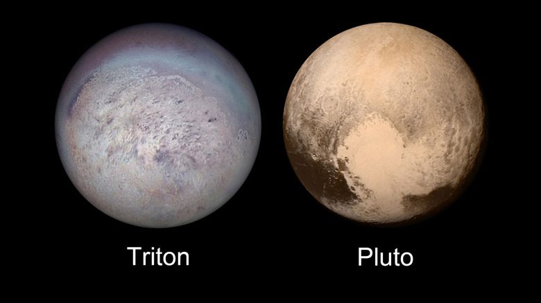 Сравнение Тритона и Плутона бок о бок.