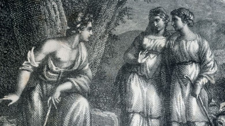 Иллюстрация Иаков встречает Рахиль и Лию у колодца