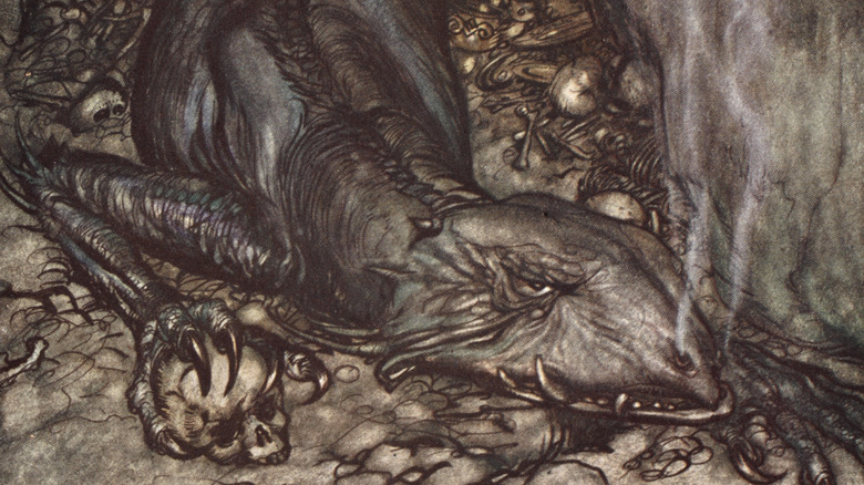 Иллюстрация Рэкхема Дракон с костями