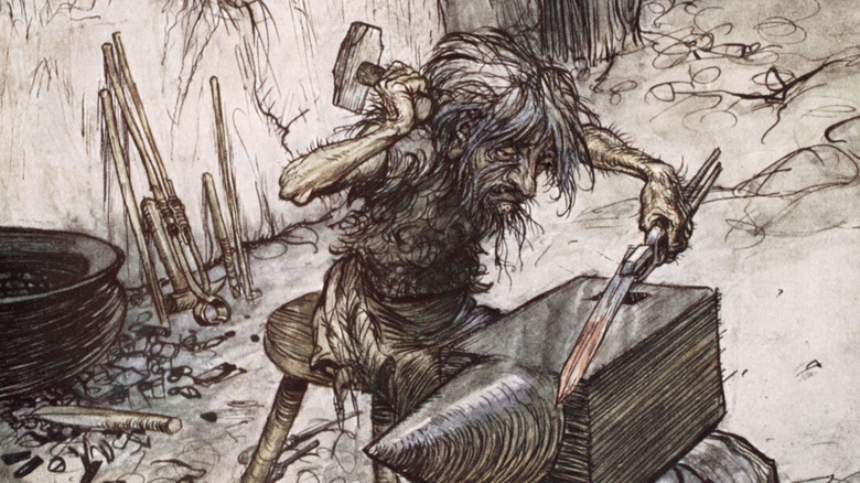 Рэкхем Иллюстрация гнома, кующего оружие под землей
