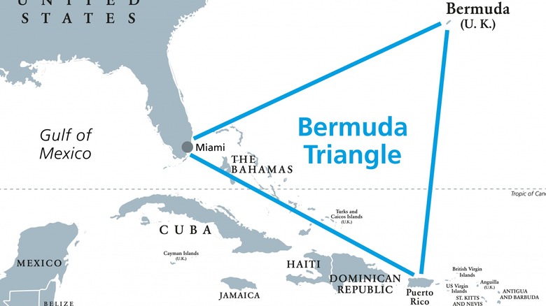 Бермудский треугольник, выделенный на карте