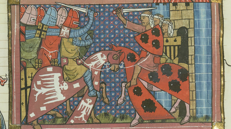 средневековые крестоносцы сражаются иллюстрация
