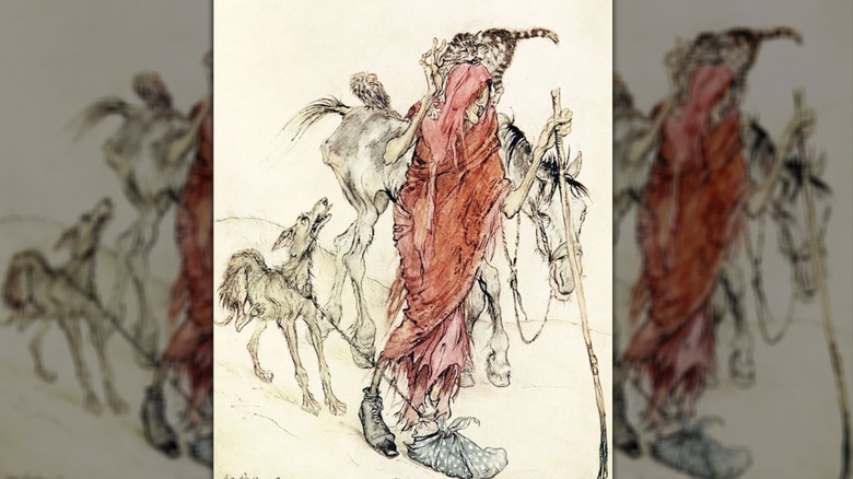 Рэкхем Иллюстрация карга кошка собака лошадь